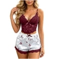 thumbnail image 2 of YHAJDS Womens Cami Pajama Sets Deep V Neck Lace Trim Spaghetti Strap Top With Elastic Waist Shorts 2 Piece Loungewear Set, 2 of 6