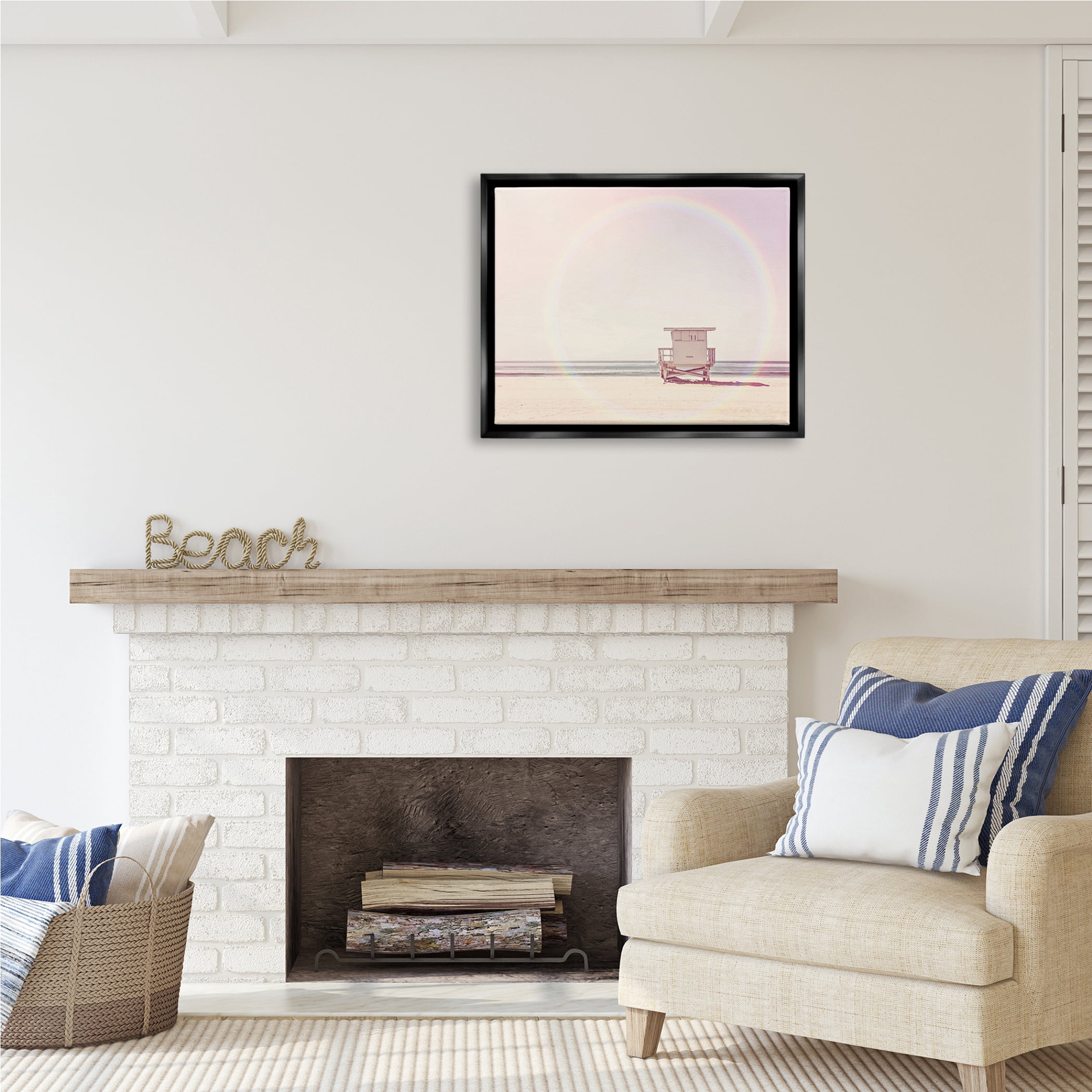 Stupell Industries Rainbow Beach Hut Photography Nature Photography Black Floater Framed Art Print Wall Art, 31 x 25