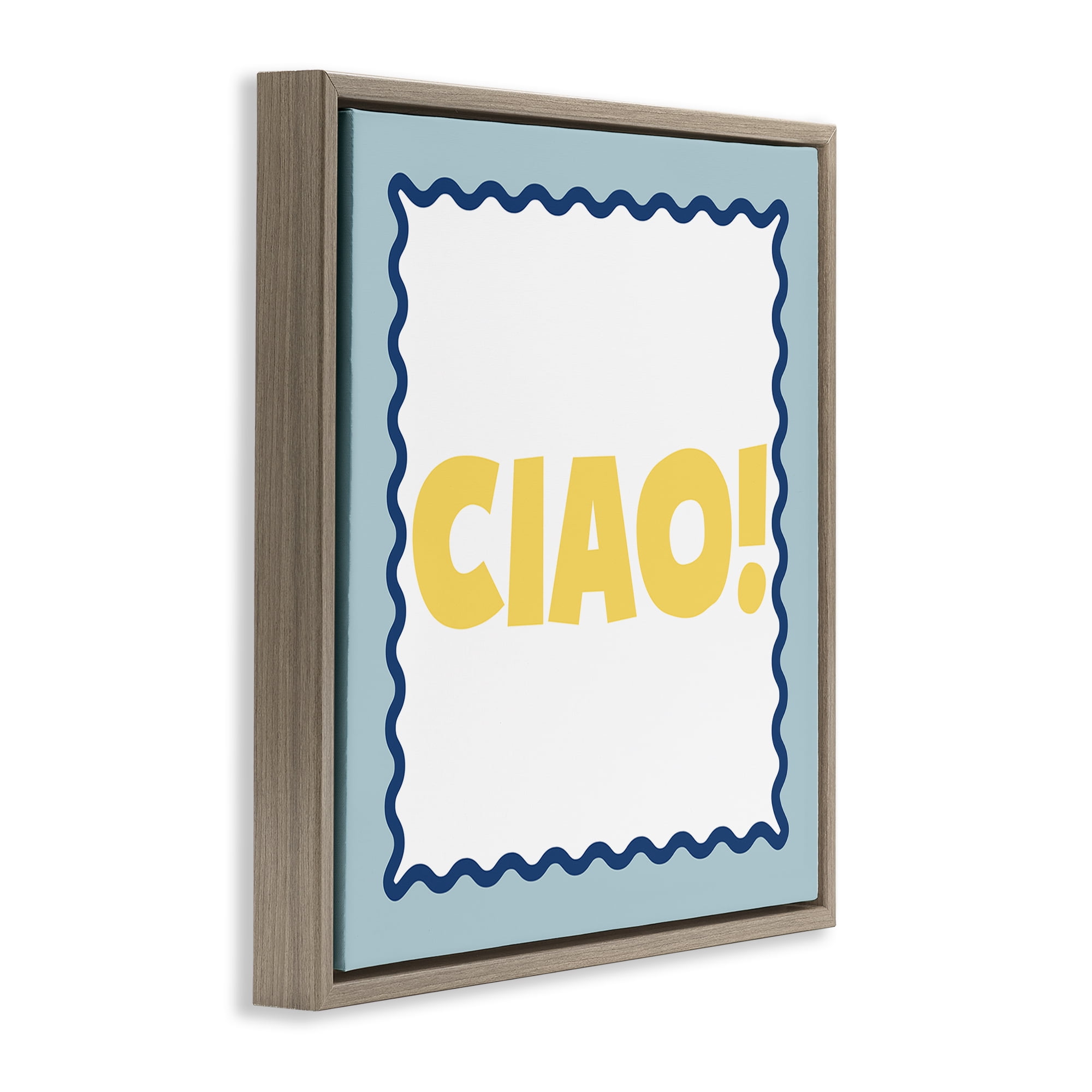 Stupell Industries CIAO! Bold Yellow Typography Brown Framed Floater Canvas Wall Art, design by SD Graphics Studio