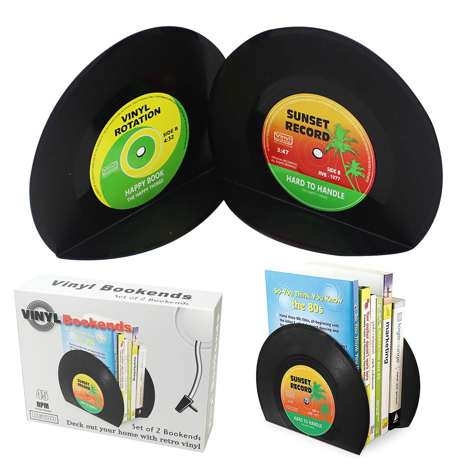 New Cool Retro Vinyl Record Bookend Bookshelves Vintage Look Gift Book File Home 