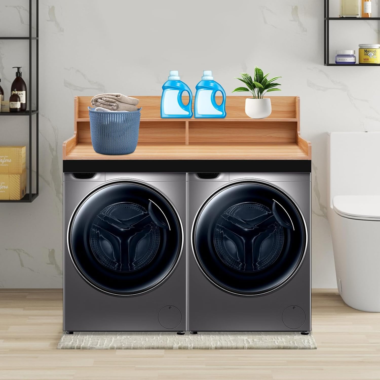Washer Dryer Countertop, Laundry Machine Countertop with Shelf, Washing Machine Countertop Cover for Laundry Room Bathroom Organization, Extra Laundry Folding Counterspace