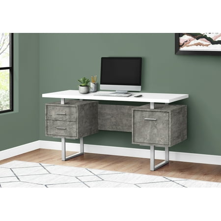 UPC: 0680796050689 | Computer Desk  Home Office  Laptop  Left  Right Set-up  Storage Drawers  60 L  Work  Metal  Laminate  Grey  White  Contemporary  Modern