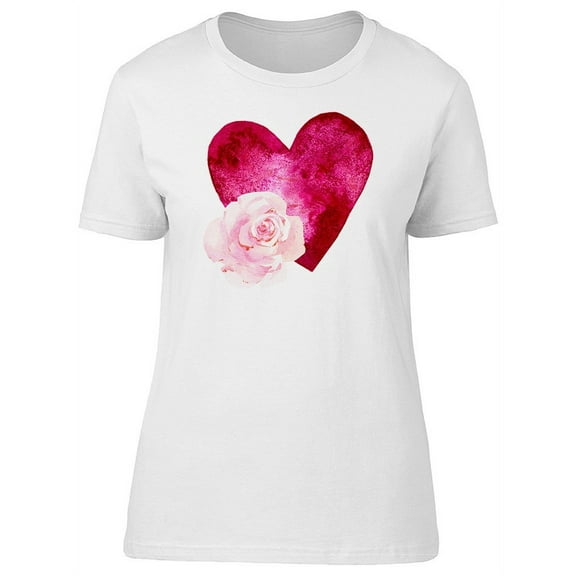 Cute Hot Pink Heart & Rose T-Shirt Women -Image by Shutterstock, Female Small