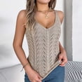 thumbnail image 2 of Lovskoo 2024 Women's Causal Solid Color V Neck Tank Tops Summer Knit Sleeveless Shirts Hollow Out Camisole Tops Vacation Vest Tank Tops Khaki M, 2 of 6