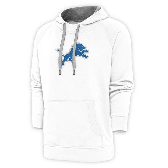 Men's Antigua White Detroit Lions Victory Chenille Pullover Hoodie