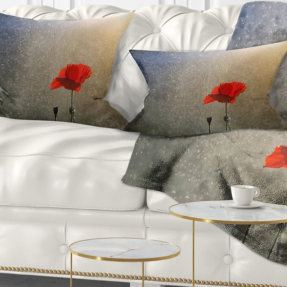 Designart Lone Red Puppy Flower under Lights - Flowers Throw Pillowwork - 12x20