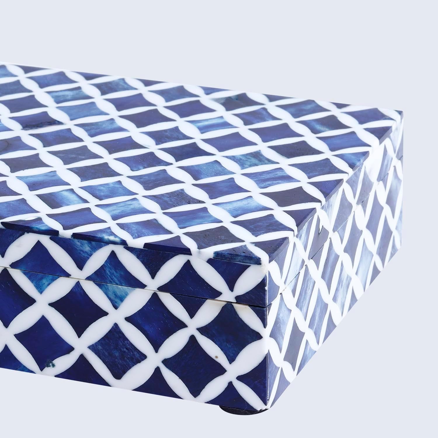Large Decorative Storage Box with Lid – 12x6x5” Coffee Table Organizer, Keepsake- Decorative Boxes for Home Decor, Stylish Decorative Box for Office Decor- Blue White Star