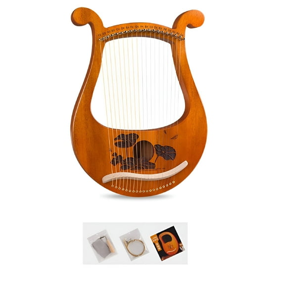QAYOZ 19 String Lyre Harp Mahogany Music Instrument with Spare Strings Tuning Wrench
