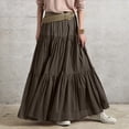 thumbnail image 4 of Ediodpoh Womens Skirt Women's Spring Summer Casual High Waist Linen Solid Color Pleated Loose Swing Half Length Skirt Brown S, 4 of 6