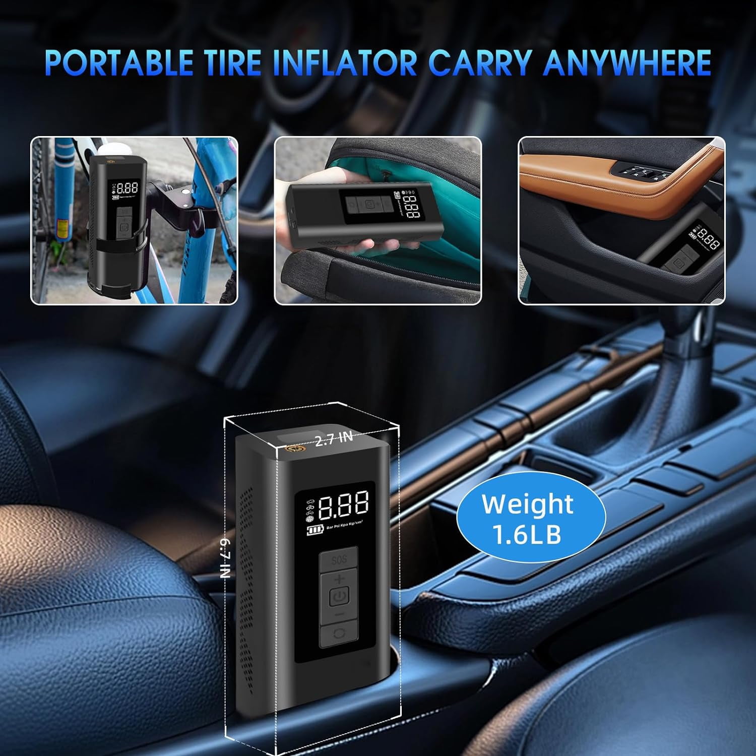 Tire Inflator Portable 150 Psi Air Compressor 7500mAh & 12V DC Cordless Air Pump LCD Display