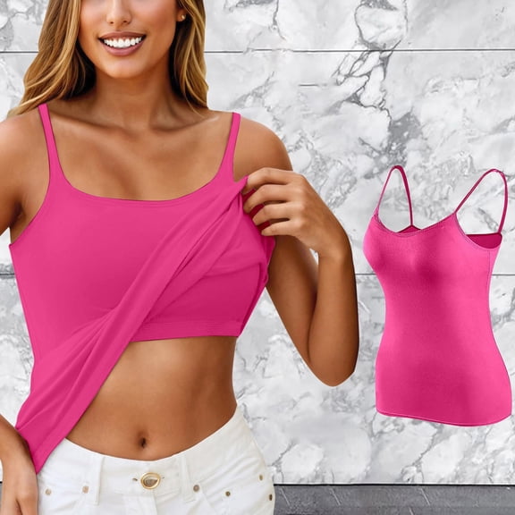 Xmyrz Tank Tops With Built In Bras Workout Yoga Bottoming Underwear Shelf Bra Camisole Vest Sleeveless Square Neck Strap Basic Shirt