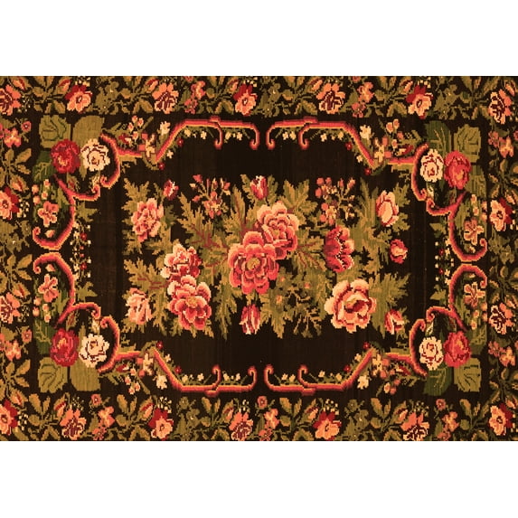 Ahgly Company Indoor Rectangle Medallion Orange French Area Rugs, 2' x 5'