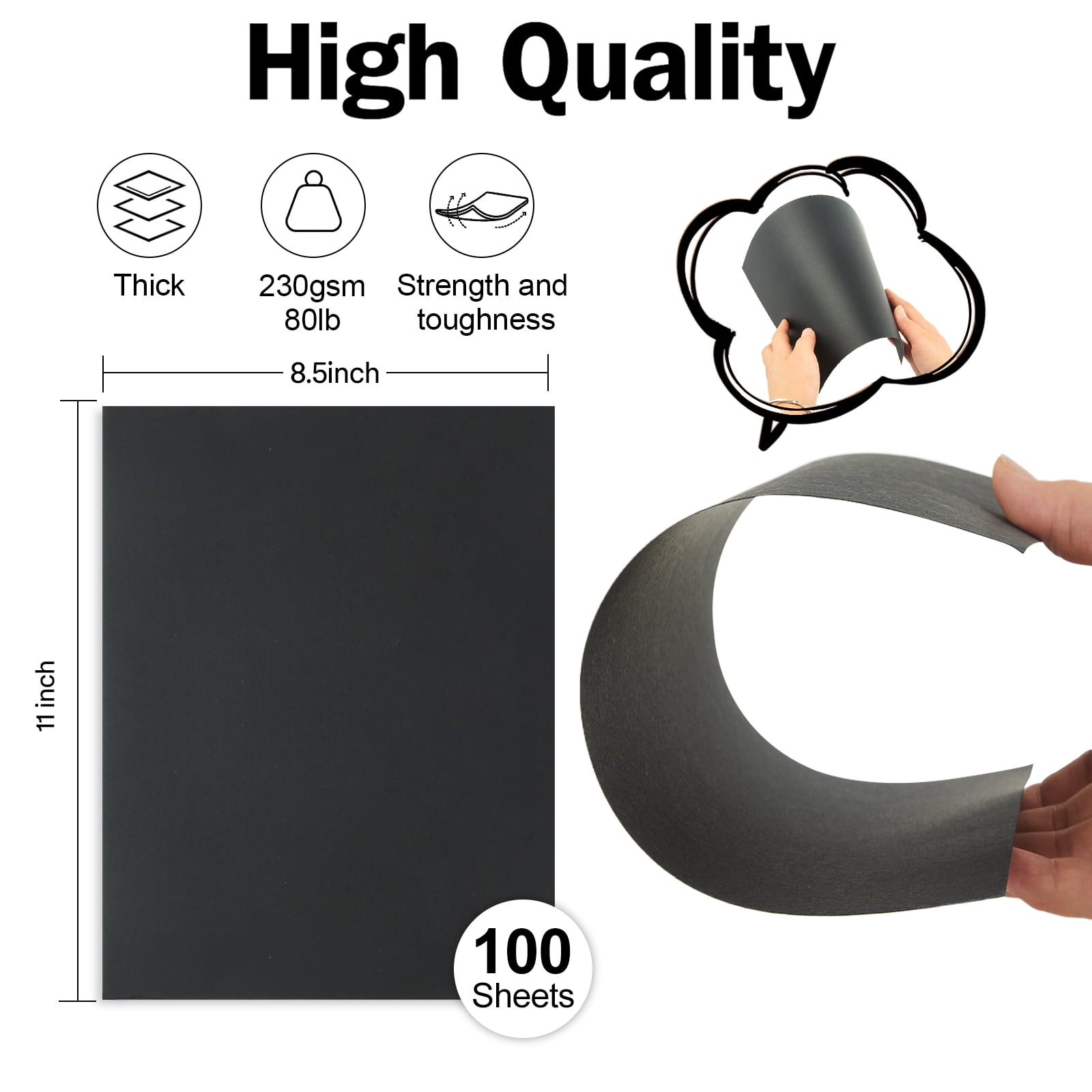 100 Sheets Black Cardstock 8.5 x 11 Thick Paper, Goefun 80lb Card Stock Printer Paper for Halloween, Invitations, Scrapbooking, Crafts, DIY Cards