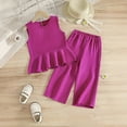 thumbnail image 5 of HCNTES Little Girls Summer Clothes 2 Piece Outfit Ribbed T-Shirt Top + Cargo Pants 3-7T Children Kids Girls School Clothing Set(H03-Purple,2-3 Years), 5 of 5