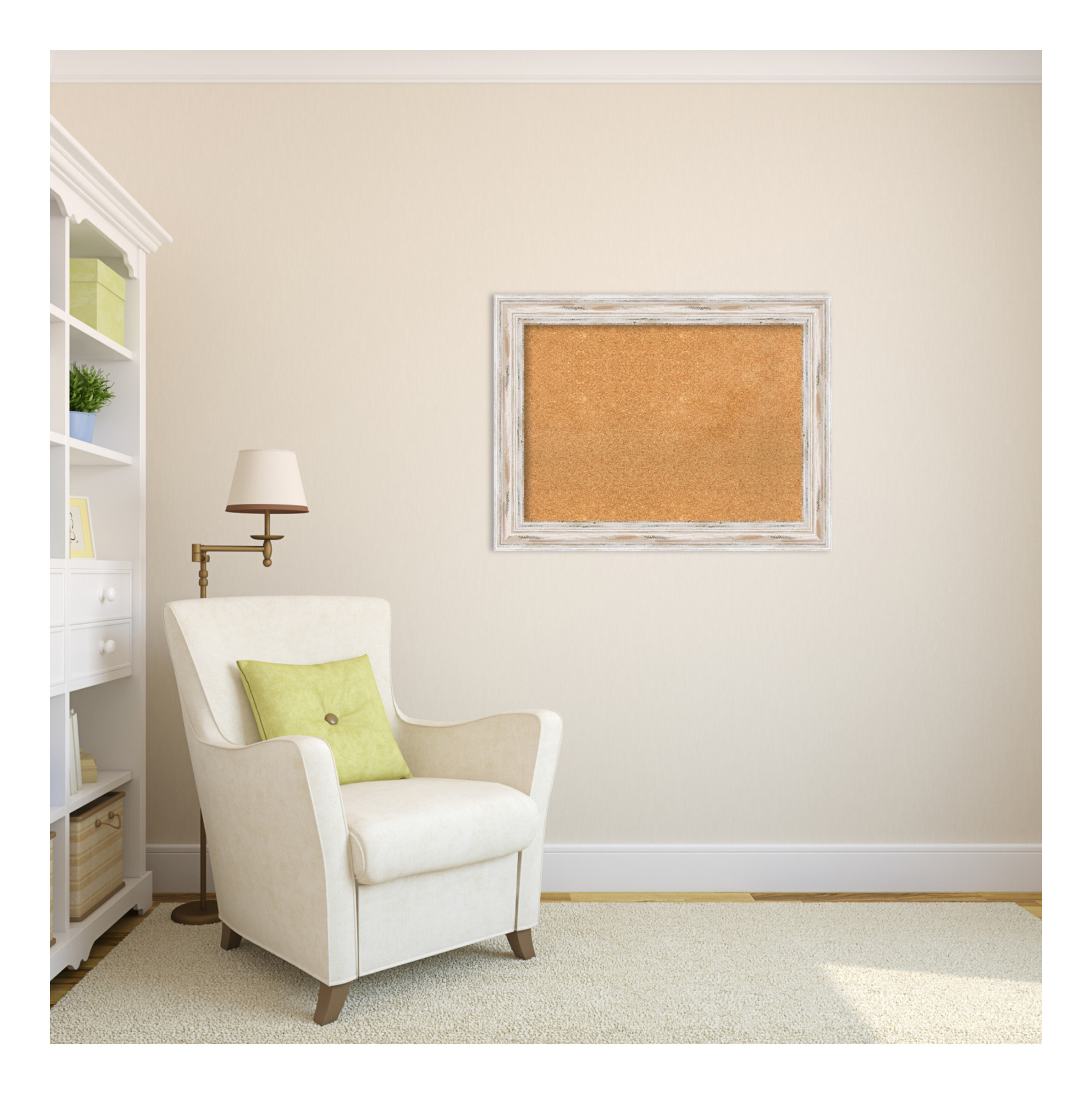 Amanti Art Grey Cork Board Wood Framed Alexandria White Wash Bulletin Board 33 in. x 25 in.