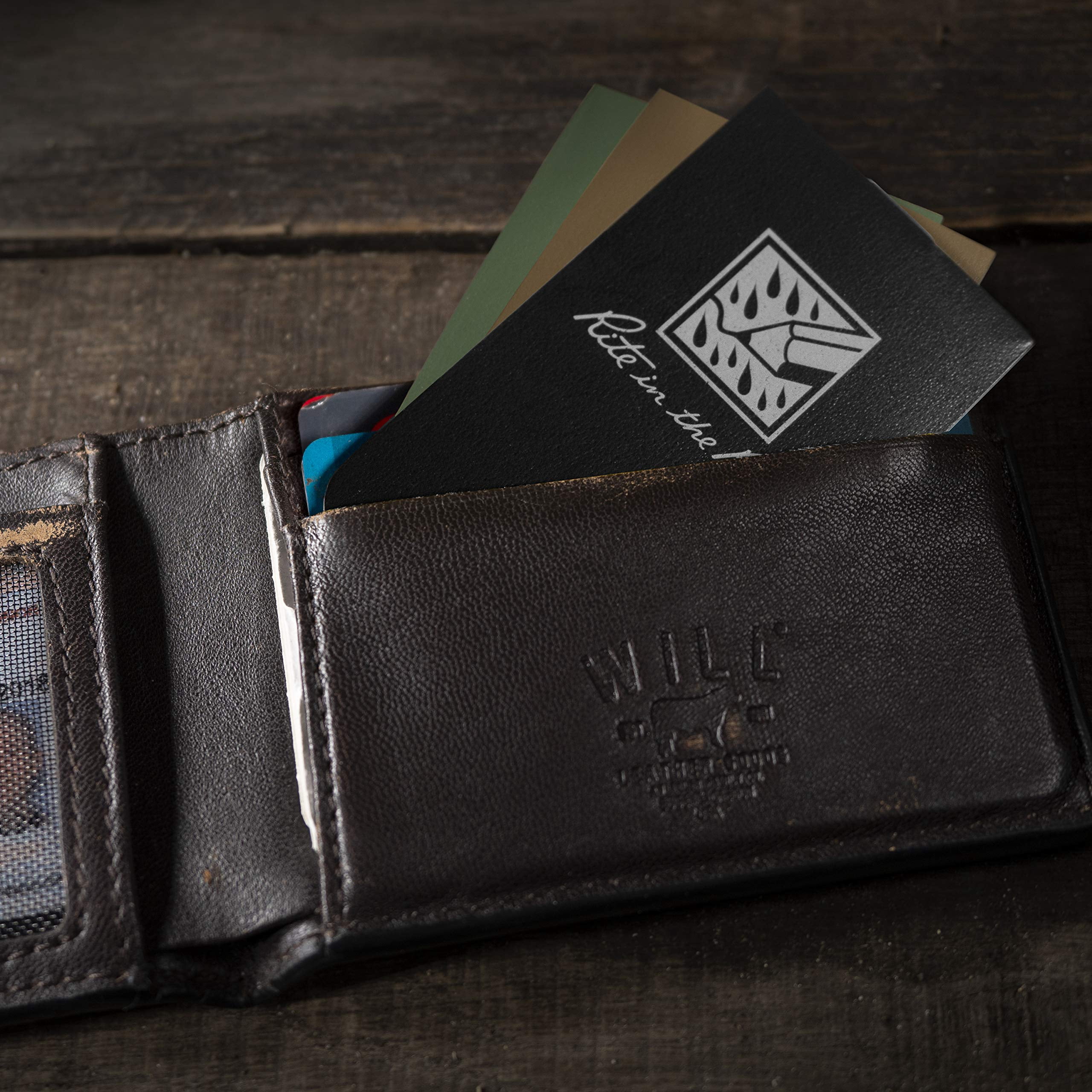 Rite in the Rain Weatherproof On The Go Wallet Notebook, 2" x 3.375", 2 Each Tan, Green, Black Cover, Blank Pages, 6 Pack (No. OTG-TACL)