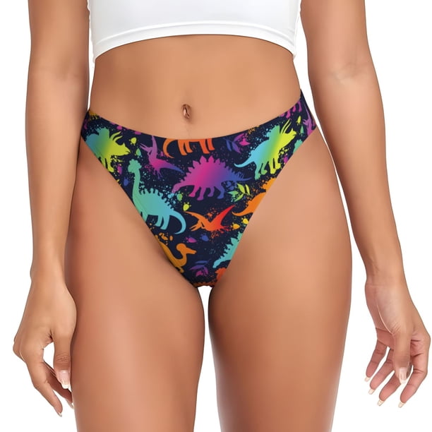 Fotbe Colorful Dinosaur Tanga Sin Costuras para Mujer con Estampado – Panties Invisibles, Transpirables y Cómodos para Uso Diario-4X-Large