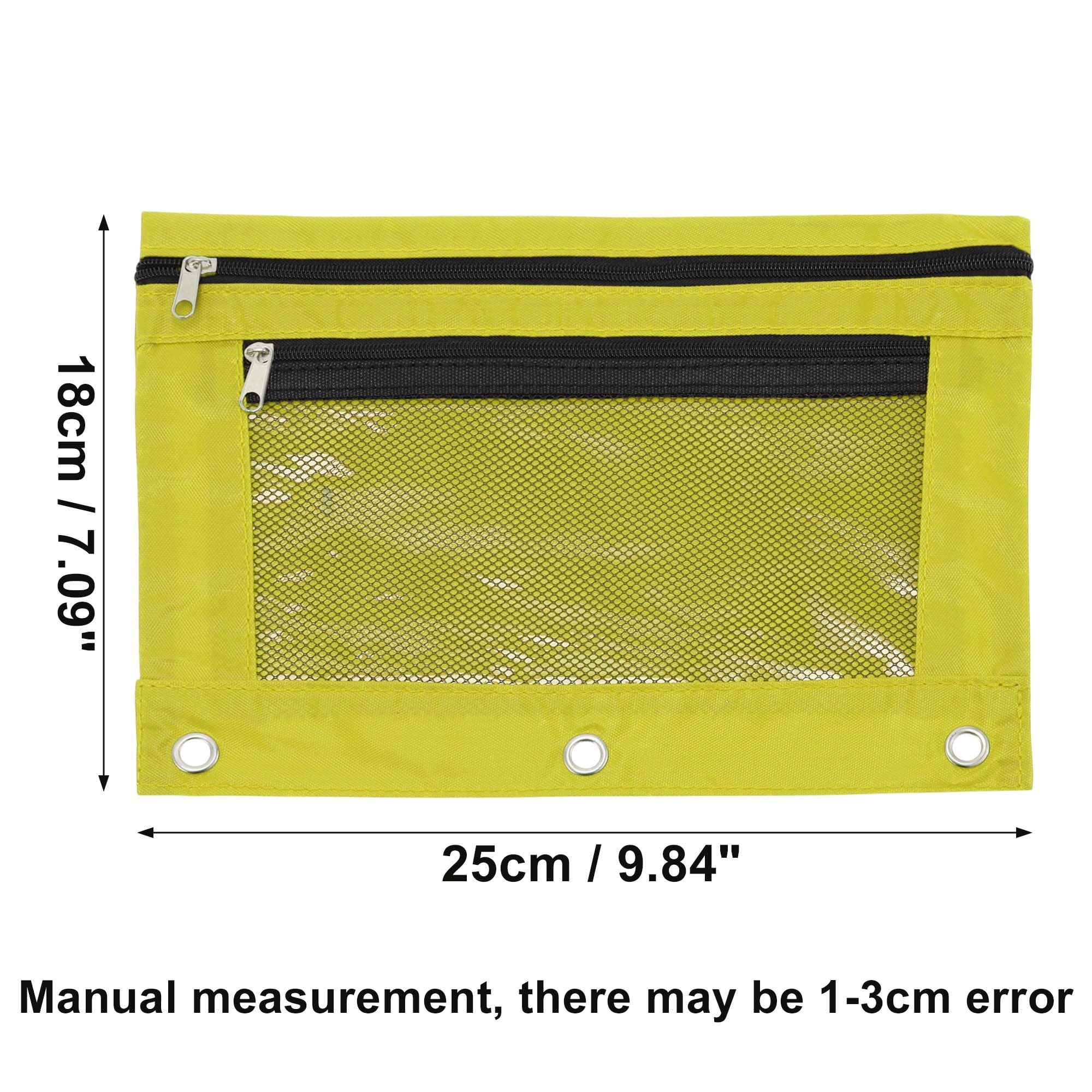 Unique Bargains Smooth Zipper Clear Mesh Double Layer Pencil Case for 3 Ring Binder Yellow