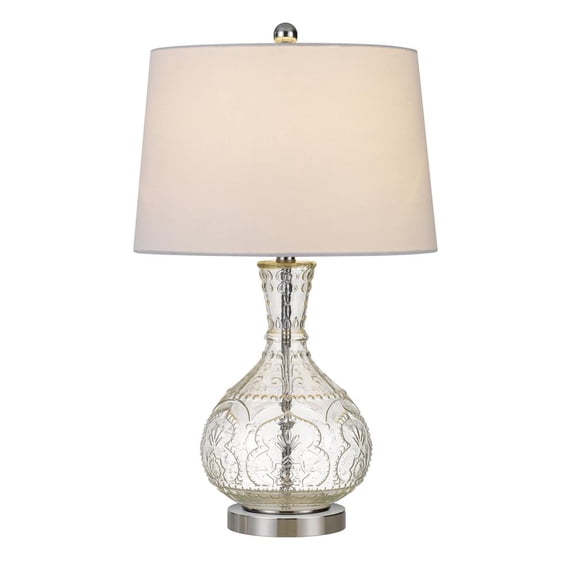 27" Clear Metal Table Lamp With White Rectangular Shade