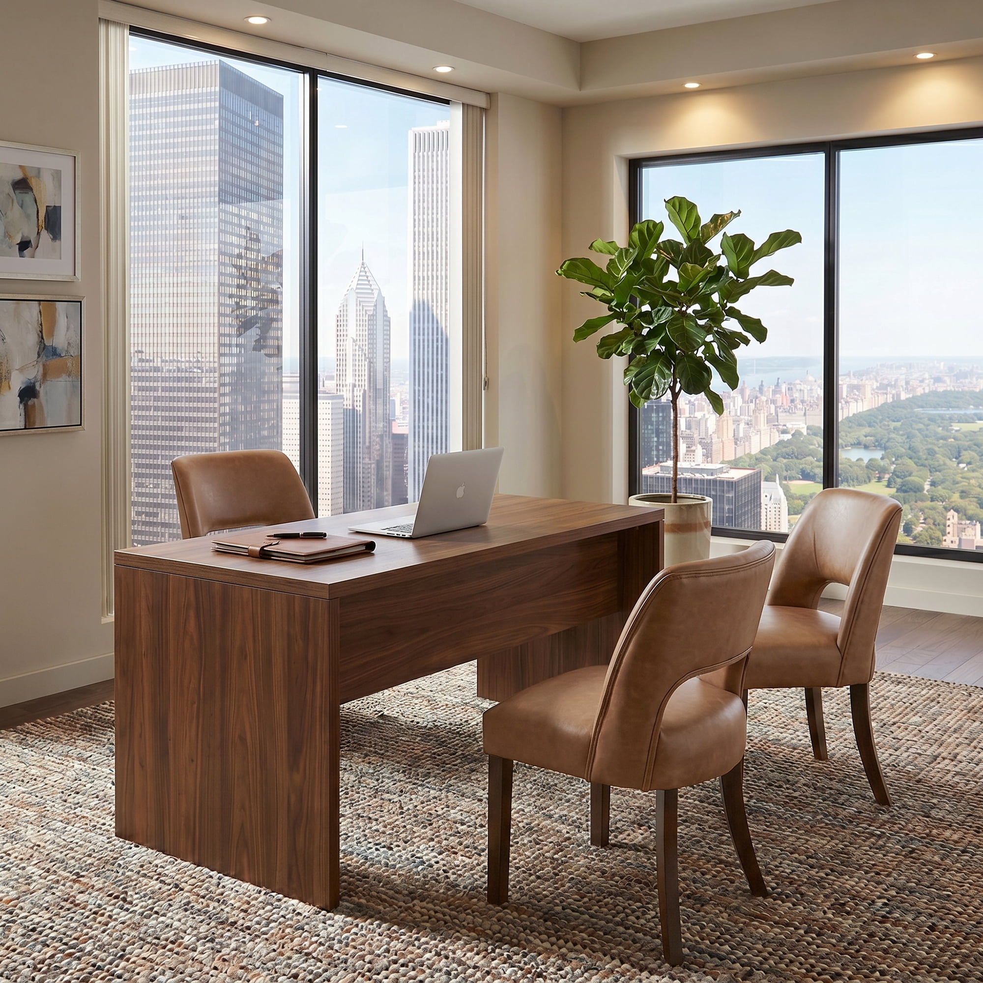 VKNOW Faux Leather 20.7" W Upholstered Dining Chairs Set of 6, Thick Foam Cushion Kitchen & Dining Room Chairs with Solid Wood Legs, Brown
