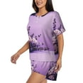 thumbnail image 2 of Uemuo Lavender Roses Arrangement Pattern Women's Short-Sleeved Pajama, Button-Front Loungewear, 2-Piece Summer Sleepwear, Elastic Drawstring Shorts-Large, 2 of 7