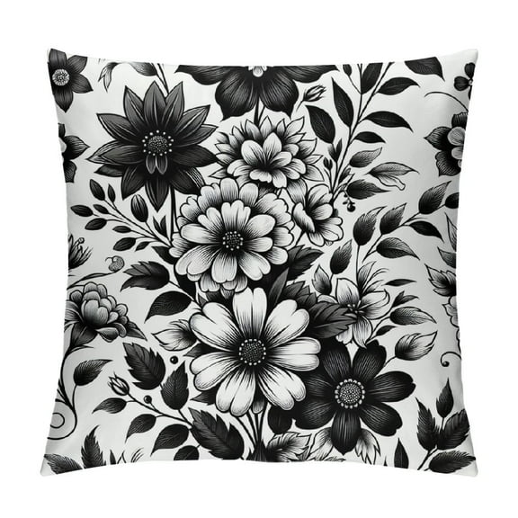SHERONV Black and White Flowers Graphic Decorative Throw Pillow Cover for Home Couch Living Room Bed Sofa - 1PC Pack 12x12in