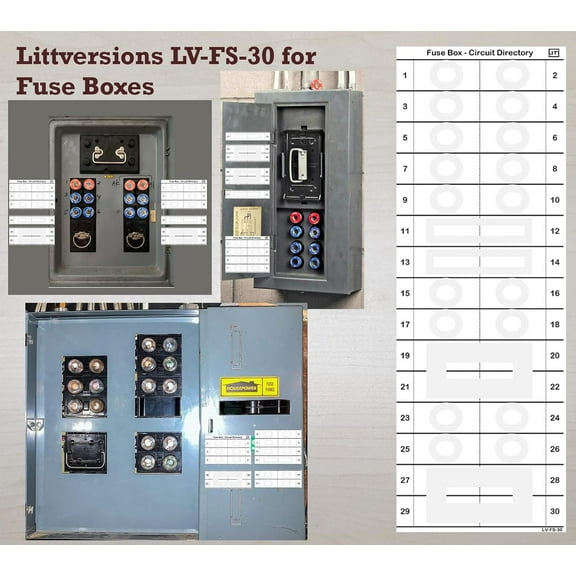 LV Fuse Box Circuit Breaker Panel Directory Labels/Decals/Stickers for All Electrical Panel/Load Centers (Fusebox 30 Circuits 2 Pcs)