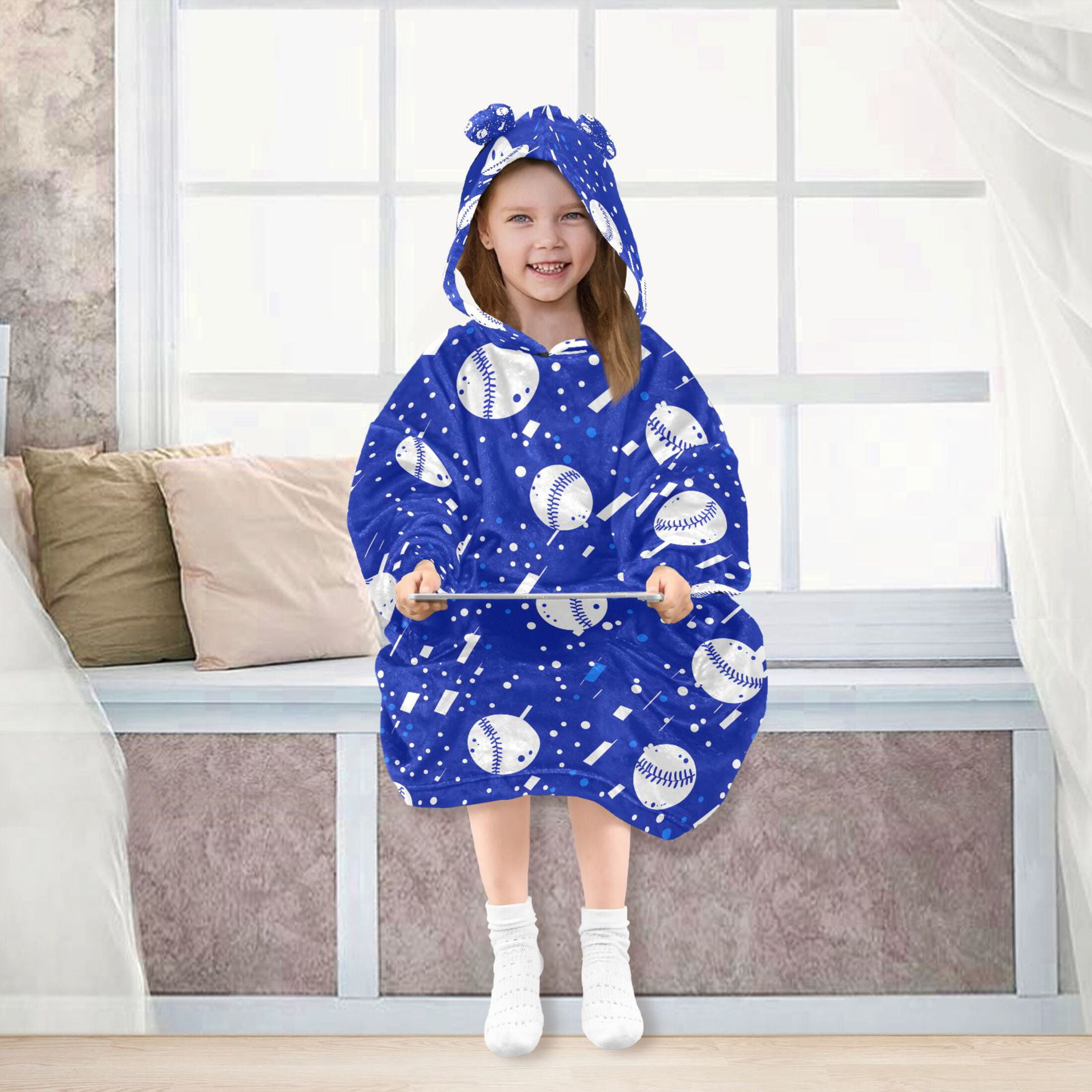 joogoo Blanket Hoodie for Baseball Art Pattern Oversize Sweatshirt 3-14 YR L