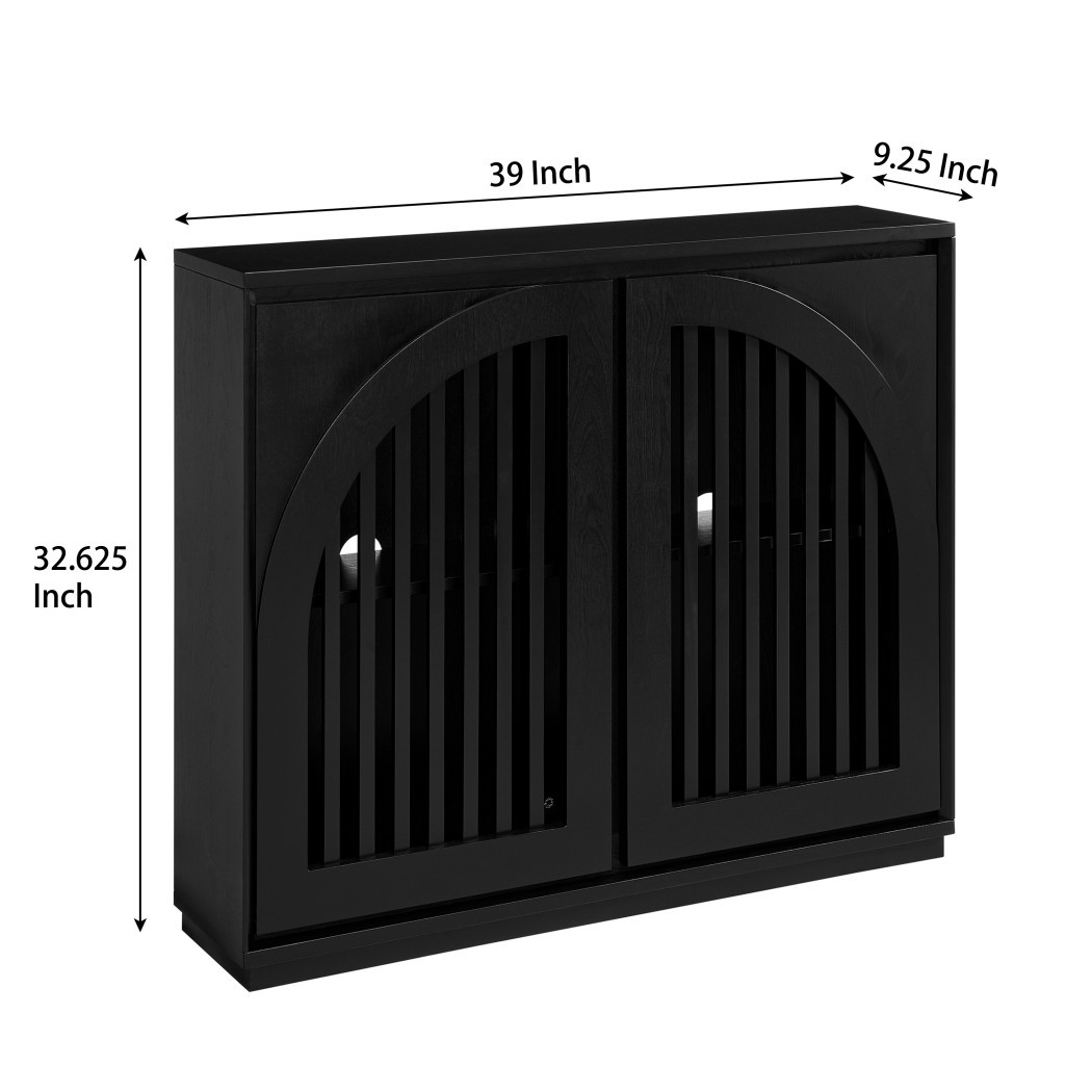 Mid Century Modern Fluted Sideboard Cabinet, Buffet Cabinet with 2 Outlet Holes, Storage Cabinet for Living Room, Entryway, Kitchen & Coffee Bar, Black