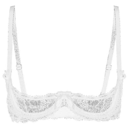 Womens 1/4 Cups Underwire Bra Halter Neck O Ring Sheer Lace Push Up Brassier Lingerie Breast Open Bras Underwear XiXi