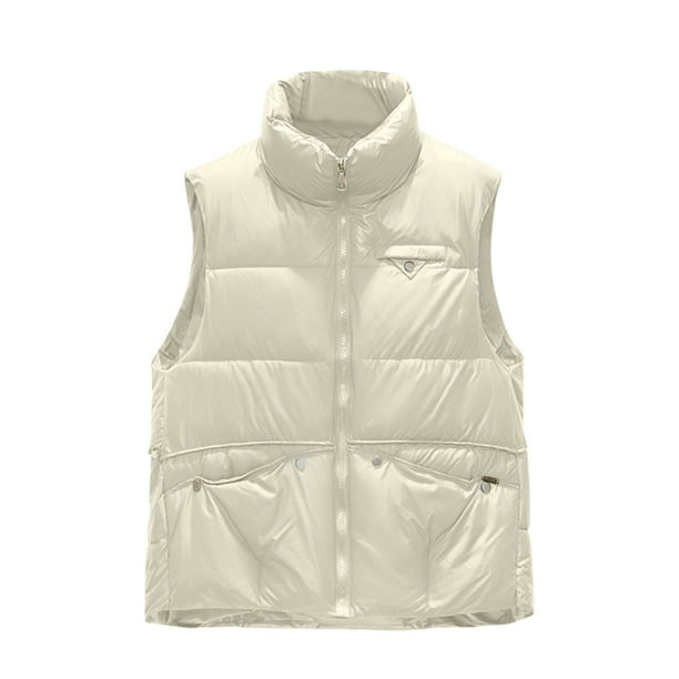 Gibobby Chaleco dama, Chaleco ligero y cálido para mujer, para correr, invierno, híbrido, sin mangas(Beige,M)