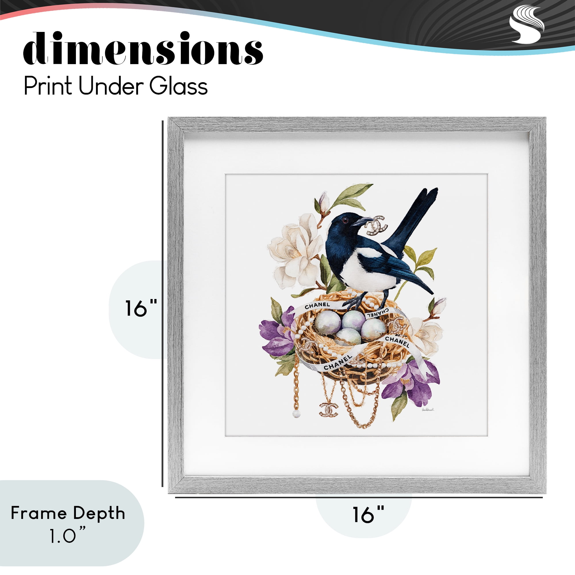 Stupell Industries Glam Birds Nest Magnolia Gray Framed Print Under Glass, design by Amanda Greenwood