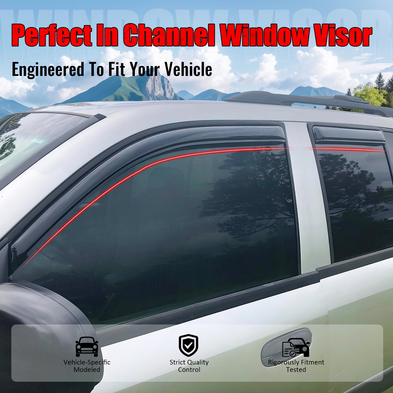Ikon Motorsports In-Channel Window Visors Fits 2002-2009 Chevy Trailblazer & GMC Envoy, Slim Style Rain Vent Guard Deflectors, Acrylic Smoke 4PCS