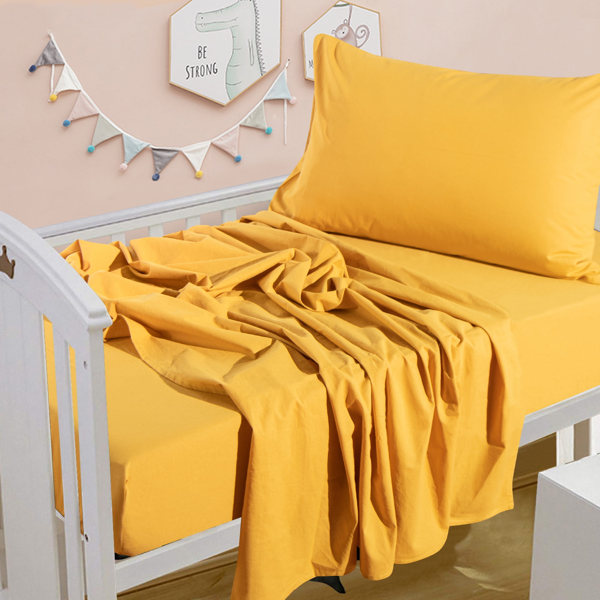 NTBAY 3 Pieces Washed Cotton Toddler Sheet Set, Ultra Soft Baby Bedding