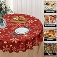 thumbnail image 4 of Red Christmas Tablecloth Round 60 Inch Gold Snowflake Xmas Washable Wrinkle Stain-Resistant Polyester Table Cloth Farmhouse Rustic Indoor Winter Decorations for Home Kitchen Dinning Party Holiday, 4 of 6