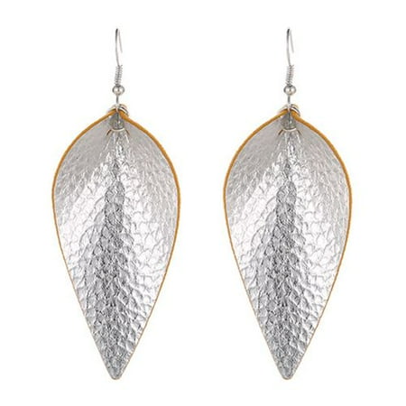Boho 1 TURNTABLE LAB 1 Pair Girl Handmade Leather Earrings Boho Leaf Teardrop Hook Dangle Pendant Ear Stud Women Jewelry ()