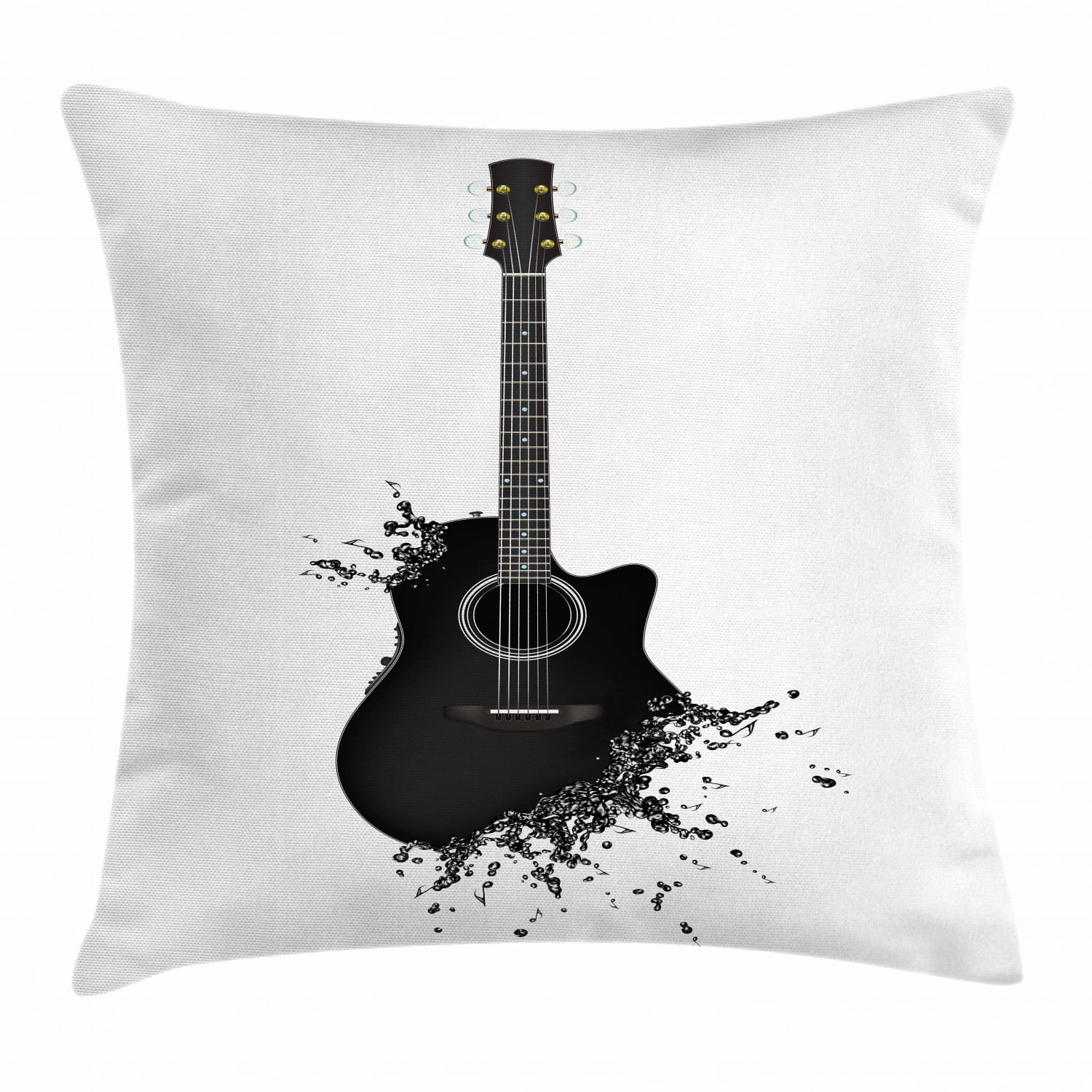 Guitar Throw Pillow Cushion Cover, Monochrome Musical Instrument with