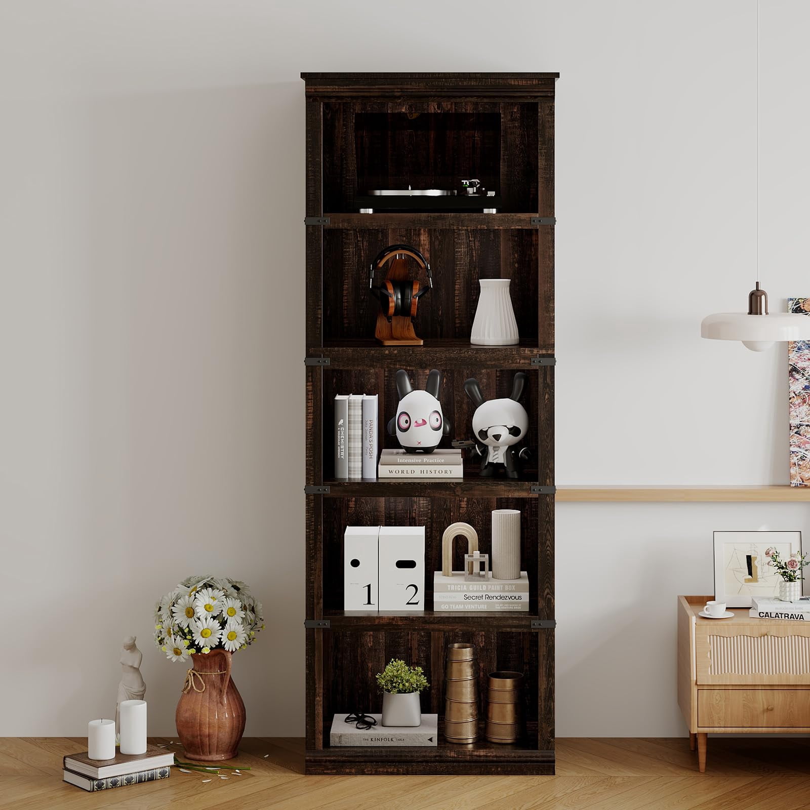 Huisuilinss 3/5 Tier Bookcase Bookshelf With Open Display Storage Shelves Floor Standing Unit Wooden Low Book Case Home Decor Furniture For Office Living Room Bed Room