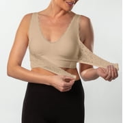 Angle View: Caramia Bra Nude 2X Supporting Flattering Comfortable No More Digging, Bulging, Poking, Sagging 360 degrees of buttery-soft, breathable fabric Cooling Mesh Ventilation