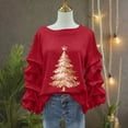 thumbnail image 5 of Yteetum Sweatshirt for Women Oversized Crewneck Christmas Pleated Ruffle Trim Pullover Hoodless Sweatshirts Tops Womens Casual Christmas Graphic Print Round Neck Loose Lantern Sleeve Xmas Sweatshirts, 5 of 5