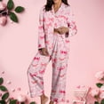 thumbnail image 6 of SGMVNU Women Pajama Sets Satin 2 Piece Button Down Long Sleeve Sleepwear Pants Women's Printed Loungewear Set, Pink, M, 6 of 9