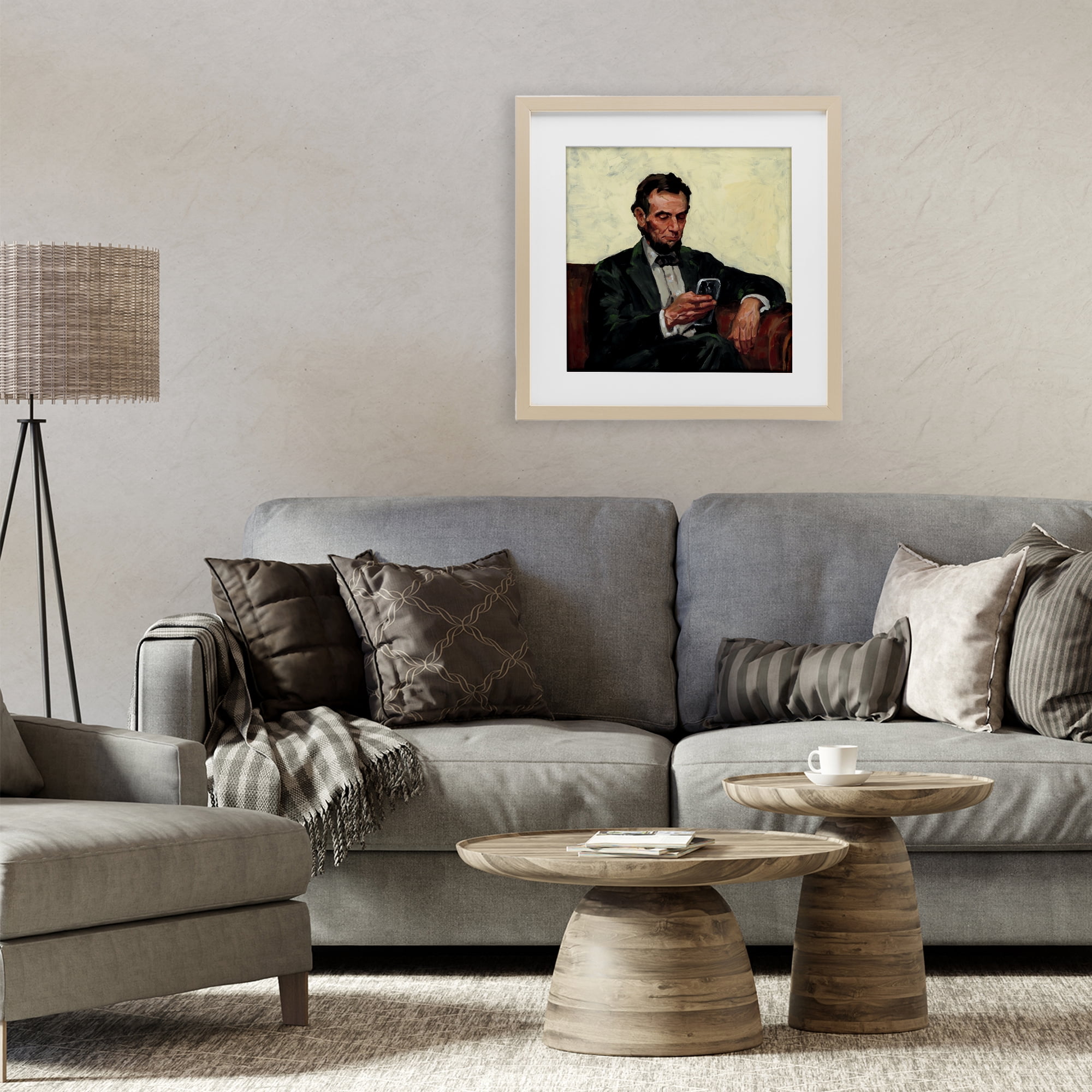 Stupell Industries Abe with Cellphone Birch Framed Print Under Glass, design by Studio Bautista