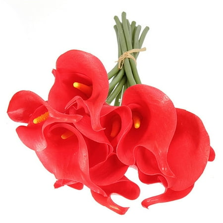 Calla Lily Orchid Bouquet (1 Bunch 10 Heads Latex Artificial Flowers Calla Lily Bridal Flower Wedding Supplies Party Bouquet Home)