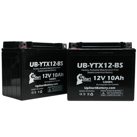 2-Pack UpStart Battery Replacement 1997 Yamaha YZF750R 750 CC Factory Activated, Maintenance Free, Motorcycle Battery - 12V 10Ah, UB-YTX12-BS