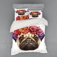 thumbnail image 2 of Pug Duvet Cover Set, Floral Head Wreath on Head of Pug Hand Drawn Dog Image Animals Nature, Bedding Set with Shams and Fitted Sheet, 3 Sizes, by Ambesonne, 2 of 3