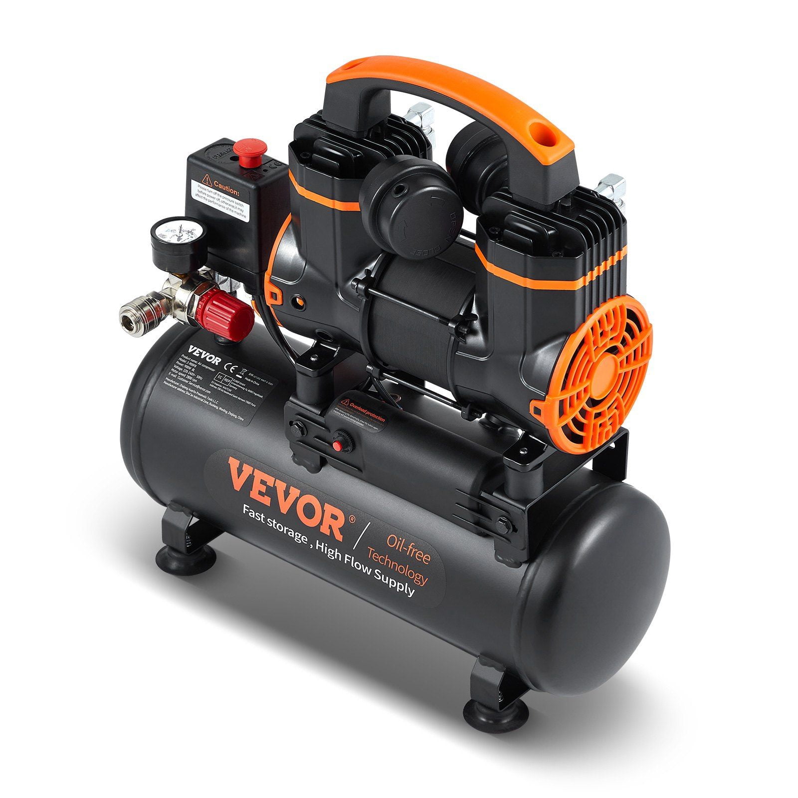 900W Ultra Quiet Oil-Free Air Compressor, 2.1 Gallon, 2.2 CFM @ 90 PSI, 70 dB for Home DIY & Inflating