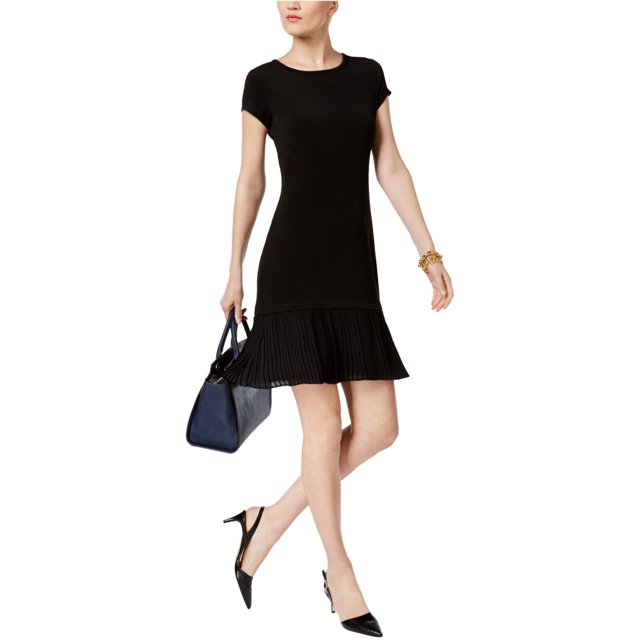 Michael Kors Vestido ajustado y acampanado con dobladillo plisado para mujer, negro, grande Michael Kors Entallado y acampanado