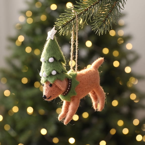 Christmas Tree Ornament Golden Retriever Dog, Handmade Wool Felt Hanging Decoration, Cute Pet Lover Gift for Xmas Tree Wreath Holiday Home Decor
