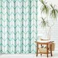 thumbnail image 2 of Polyester Fabric Modern Geometric Herringbone Print Shower Curtain with Reinforced Buttonholes for Master/Guest Bathroom - Machine Washable & Water Resistant - 72" x 72" - Blue-Green/White, 2 of 6