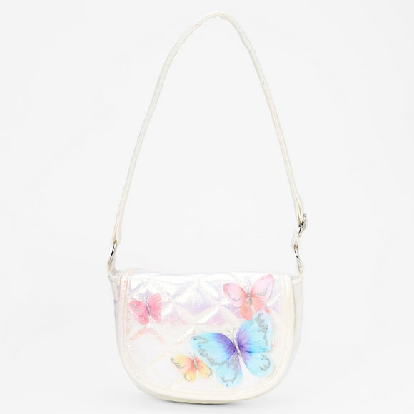 Claire's Shoulder Bag Shimmering White Multicolored Butterflies
